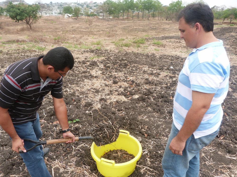 Muestreo de suelo para análisis previos a la colocación de biomanto en las parcelas desigandas para la investigación.